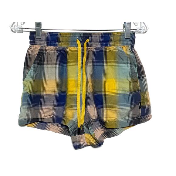 RVCA Shorts Blue Yellow Plaid Pockets Elastic Waist Drawstring Pull On Women XS - Picture 1 of 7